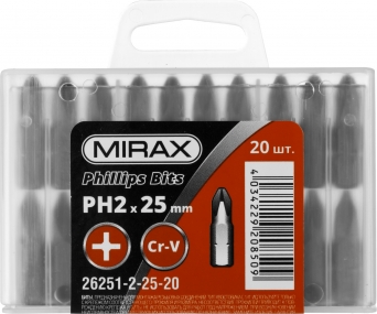 Биты MIRAX PH№2, тип хвостовика C 1/4 , длина 25мм, 20шт 26251-2-25-20