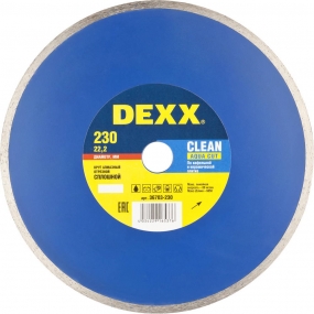 CLEAN AQUA CUT 230 мм, диск алмазный отрезной сплошной по керамограниту, мрамору, плитке, DEXX 36703-230