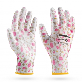 GRINDA COMFORT, M (8), садовые перчатки с прозрачным полиуретановым покрытием, розовые, 13 класс (11291-M) 11291-M_z01