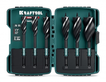 KRAFTOOL 3-Wave 6шт, набор, трехзаходные сверла по дереву с резьбовым центрующим острием (29513-H6) 29513-H6
