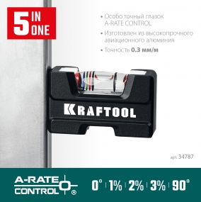 Компактный литой магнитный уровень Kraftool 76 мм 5-в-1 34787