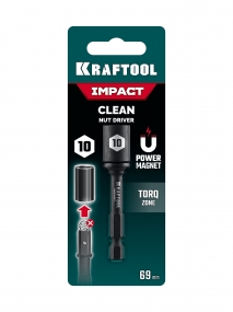 Бита KRAFTOOL Impact Pro Nut-driver с торцовой головкой, магнитная, L=69мм, хвостовик E 1/4 , 10мм, 1шт 26371-10