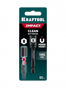 Бита KRAFTOOL Impact Pro Nut-driver с торцовой головкой, магнитная, L=69мм, хвостовик E 1/4 , 8мм, 1шт 26371-08