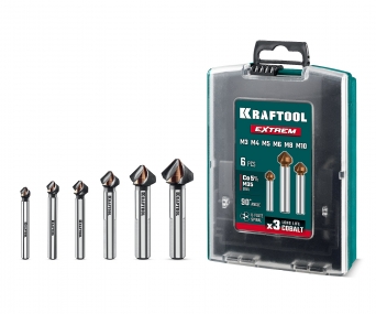 KRAFTOOL EXTREME Со5-А, 6 шт (М3-М10), сталь M35, U-образная спираль, Набор зенкеров (29734-H6) 29734-H6