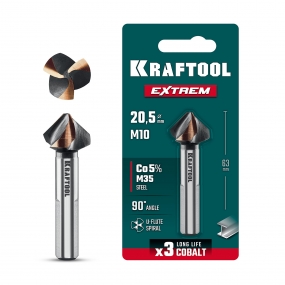 KRAFTOOL EXTREME Со5-А, d 20.5 х 63 мм, сталь M35, U-образная спираль, для раззенковки М10, Конусный зенкер (29734-10) 29734-10