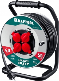 KRAFTOOL КГ 3х2.5 50м 4000Вт IP44, HEAVY DUTYСиловой удлинитель на стальной катушке (55086-50) 55086-50_z01