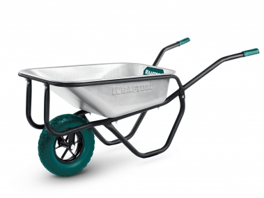 KRAFTOOL MAXDrive-1 110л, 260 кг, одноколесная, с трубным усилителем, кузов 0,9 мм, полиуретановое колесо, тачка строительная (39862) 39862