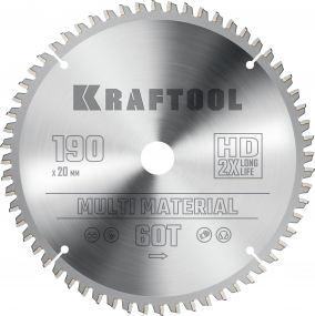 KRAFTOOL Multi Material 190х20мм 60Т, диск пильный по алюминию 36953-190-20