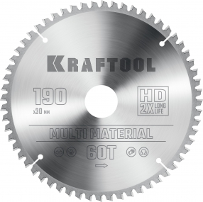 KRAFTOOL Multi Material 190х30мм 60Т, диск пильный по алюминию 36953-190-30