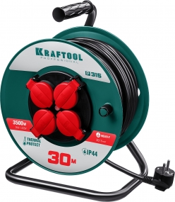 Силовой удлинитель на катушке KRAFTOOL ПВС 3х1.5 30м, 3500Вт IP44, P-315 55084-30