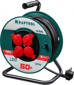 Силовой удлинитель на катушке KRAFTOOL ПВС 3х1.5 50м, 3500Вт IP44, P-315 55084-50