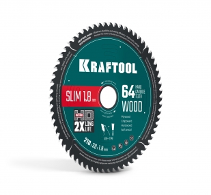 KRAFTOOL Slim wood cut 210 х 30 x 1.8 мм, 64Т, диск пильный по дереву, (36955-210-30-64) 36955-210-30-64