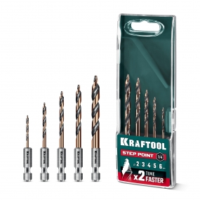 KRAFTOOL STEP POINT, 5 шт, набор сверл по металлу для винтовёртов и шуруповертов IMPACT READY (29653-H5) 29653-H5