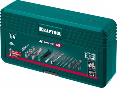 KRAFTOOL X-Drive 49 шт, Набор бит и головок с битодержателем и трещоткой (25816) 25816