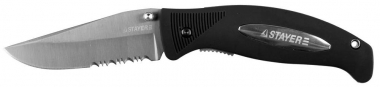 Нож STAYER PROFI складной,серрейторная заточка, эргономичная пластиковая рукоятка, лезвие 80мм 47623