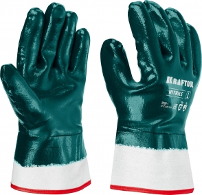 Особопрочные перчатки KRAFTOOL, нитриловое покрытие, максимальная защита от нефтепродуктов, износостойкие, L(9), HYKRAFT 11288-L