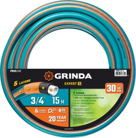 Поливочный шланг GRINDA PROLine EXPERT 5 3/4 15 м 30 атм пятислойный армированный 429007-3/4-15