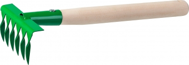 Грабельки садовые с деревянной ручкой, РОСТОК 39611, 6 витых зубцов, 120x62x405 мм 39611