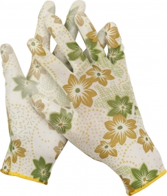 Садовые перчатки GRINDA, прозрачное PU покрытие, 13 класс вязки, бело-зеленые, размер L 11293-L