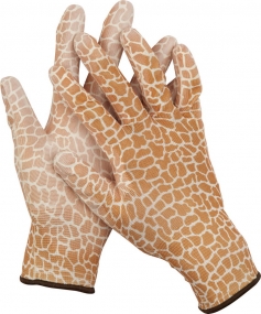 Садовые перчатки GRINDA, прозрачное PU покрытие, 13 класс вязки, коричневые, размер L 11292-L