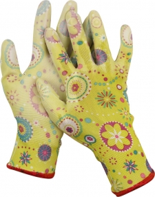 Садовые перчатки GRINDA, прозрачное PU покрытие, 13 класс вязки, зеленые, размер L 11290-L