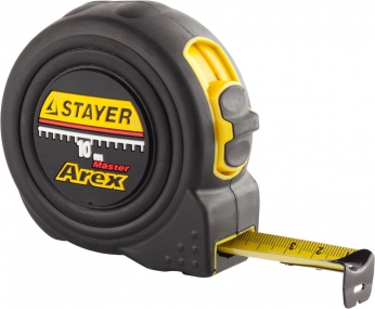 STAYER AREX 10м / 25мм рулетка в ударостойком полностью обрезиненном корпусе и двумя фиксаторами 3410-10_z01