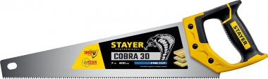 Ножовка универсальная (пила) Cobra 3D 400мм, 7TPI, 3D зуб, точн.рез вдоль и поперек волокон, для средних заготовок из всех видов материалов, STAYER 1512-40_z01