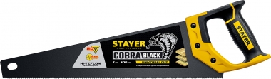Ножовка универсальная (пила) Cobra BLACK 400 мм, 7TPI, тефлон покрытие, рез вдоль и поперек волокон, для средних заготовок, фанеры, ДСП, МДФ, STAYER 2-15081-40_z01