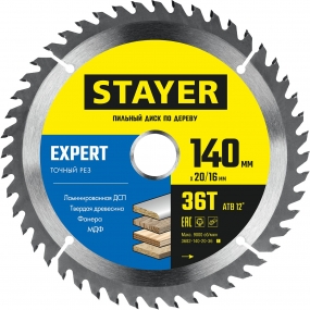 STAYER EXPERT 140 x 20/16мм 36T, диск пильный по дереву, точный рез 3682-140-20-36_z01
