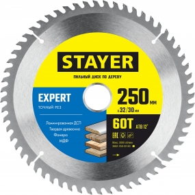 STAYER EXPERT 250 x 32/30мм 60Т, диск пильный по дереву, точный рез 3682-250-32-60_z01