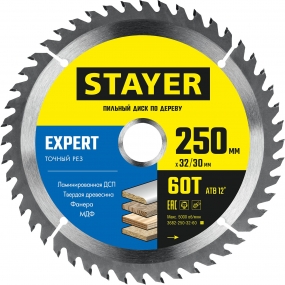 STAYER EXPERT 250 x 32/30мм 60Т, диск пильный по дереву, точный рез 3682-250-32-60_z01