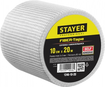 Серпянка самоклеящаяся FIBER-Tape, 10 см х 20м, STAYER Professional 1246-10-20 1246-10-20