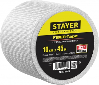 Серпянка самоклеящаяся FIBER-Tape, 10 см х 45м, STAYER Professional 1246-10-45 1246-10-45