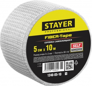 Серпянка самоклеящаяся FIBER-Tape, 5 см х 10м, STAYER Professional 1246-05-10 1246-05-10_z01