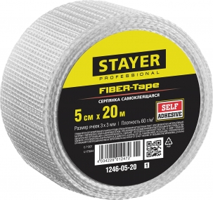 Серпянка самоклеящаяся FIBER-Tape, 5 см х 20м, STAYER Professional 1246-05-20 1246-05-20_z01