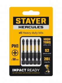 Торсионные биты STAYER PH 1, 50 мм, 5 шт HERCULES 26231-1-50-5
