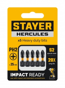Торсионные биты STAYER PH 2, 25 мм, 5 шт HERCULES 26231-2-25-5