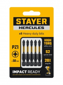 Торсионные биты STAYER PZ 1, 50 мм, 5 шт HERCULES 26233-1-50-5