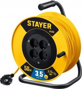 STAYER M 315 ПВС 3х1.5 50м 3500Вт, Силовой удлинитель на катушке (55078-50) 55078-50_z01