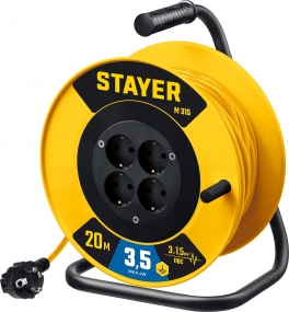 STAYER M 315 ПВС 3х1.5 20м 3500Вт, Силовой удлинитель на катушке (55078-20) 55078-20_z01