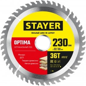 STAYER OPTIMA 230 x 32/30мм 36Т, диск пильный по дереву, оптимальный рез 3681-230-32-36_z01