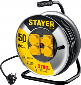 STAYER PRO 315 КГ 3х1.5 50м 3700Вт IP44, Силовой удлинитель на стальной катушке (55077-50) 55077-50_z01