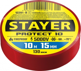 STAYER Protect-10 10м х 15мм 5000В красная, Изоляционная лента ПВХ (12292-R) 12291-R_z01