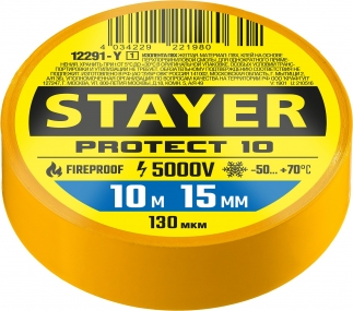 STAYER Protect-10 10м х 15мм 5000В желтая, Изоляционная лента ПВХ (12292-Y) 12291-Y_z01