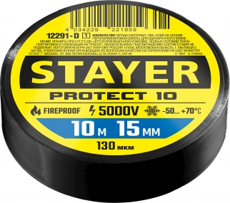 STAYER Protect-10 черная изолента ПВХ, 10м х 15мм 12291-D_z01