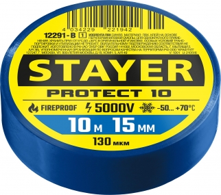STAYER Protect-10 синяя изолента ПВХ, 10м х 15мм 12291-B_z01