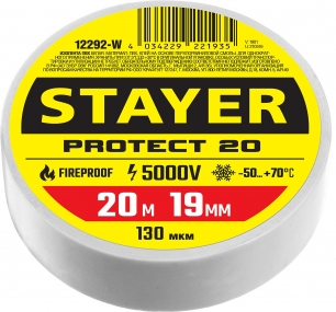 STAYER Protect-20 белая изолента ПВХ, 20м х 19мм 12292-W