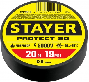 STAYER Protect-20 черная изолента ПВХ, 20м х 19мм 12292-D