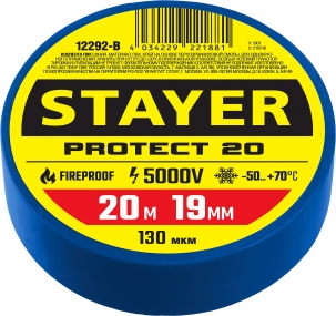 STAYER Protect-20 синяя изолента ПВХ, 20м х 19мм 12292-B