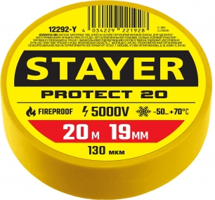 STAYER Protect-20 желтая изолента ПВХ, 20м х 19мм 12292-Y